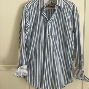 Robert Graham Mens long sleeve flip cuff shirt blue worn once size large